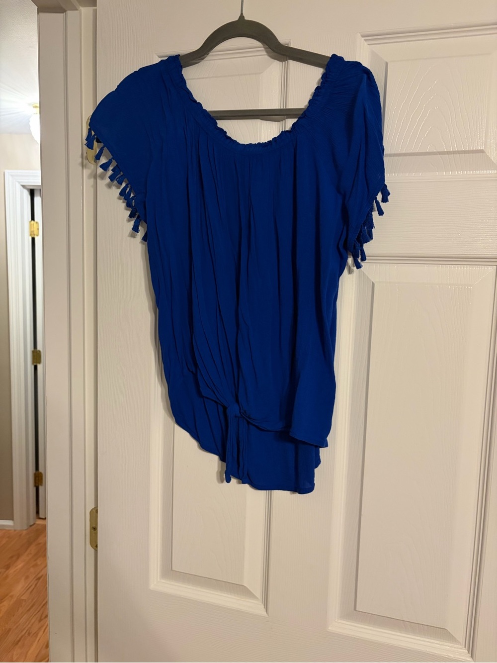 Westport Royal Blue Tassel Sleeve Peasant Top